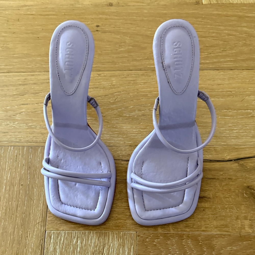 NEW Schultz Lilac Heeled Sandals with Square-Toe Design